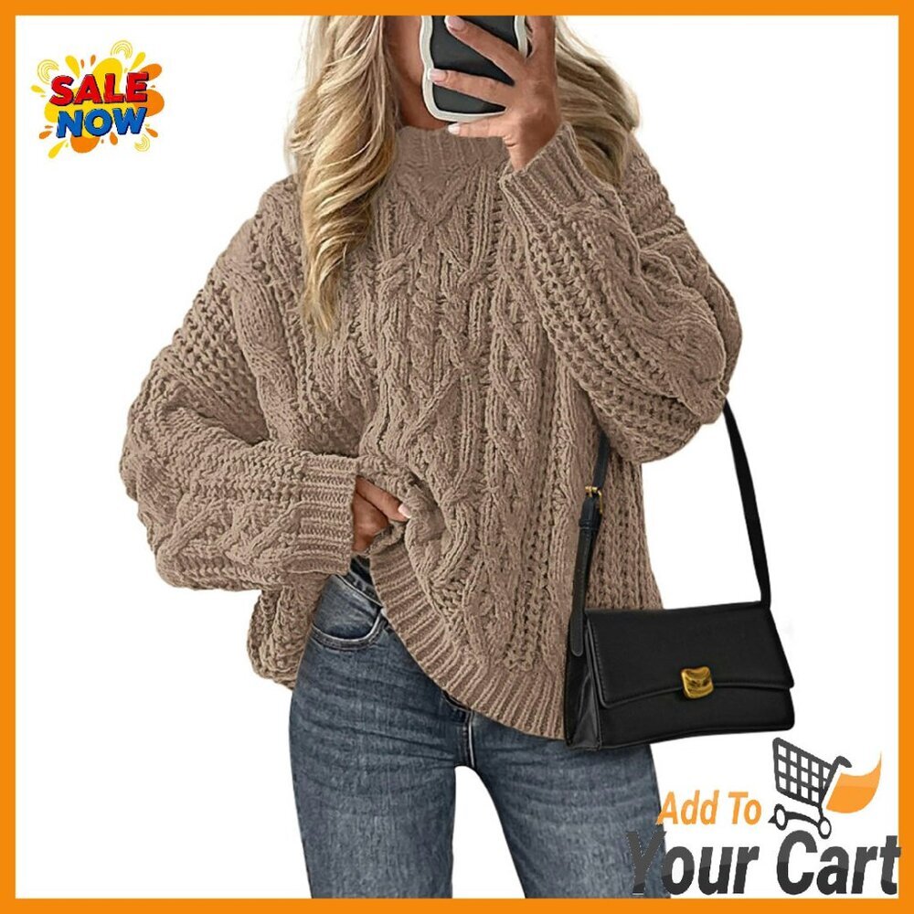 Oversized Chunky Cable Knit Pullover Sweater Winter Crewneck Top